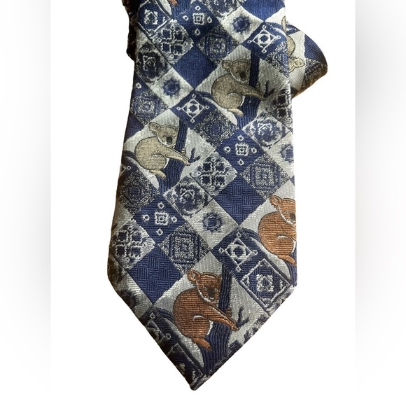 Koala Bear Print Sunshine Ties Australian Outback Necktie Gray Blue Brown - Picture 1 of 6